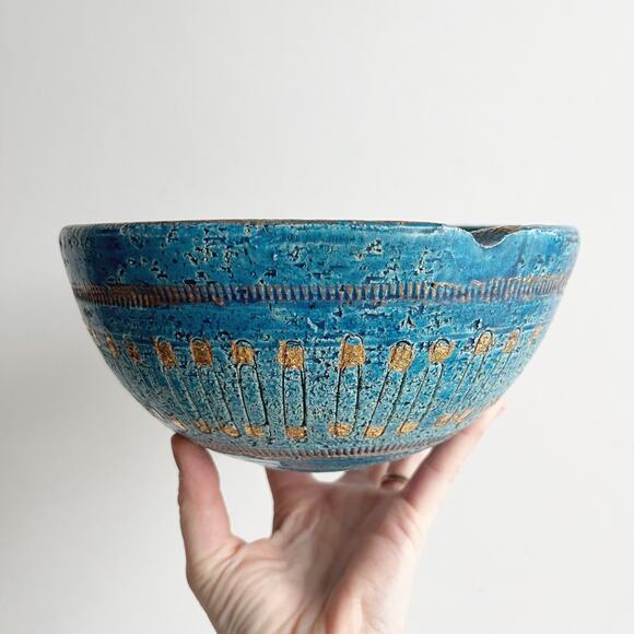 Bitossi Other - Vintage Bitossi Aldo Londi Safety Pin Design Rimini Blue Gold Ashtray Catchall